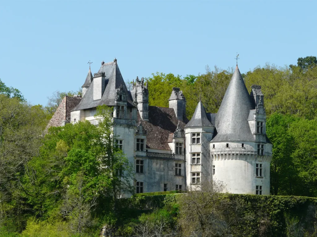 Château de Puyguilhem — tours et toits pointus dans la verdure