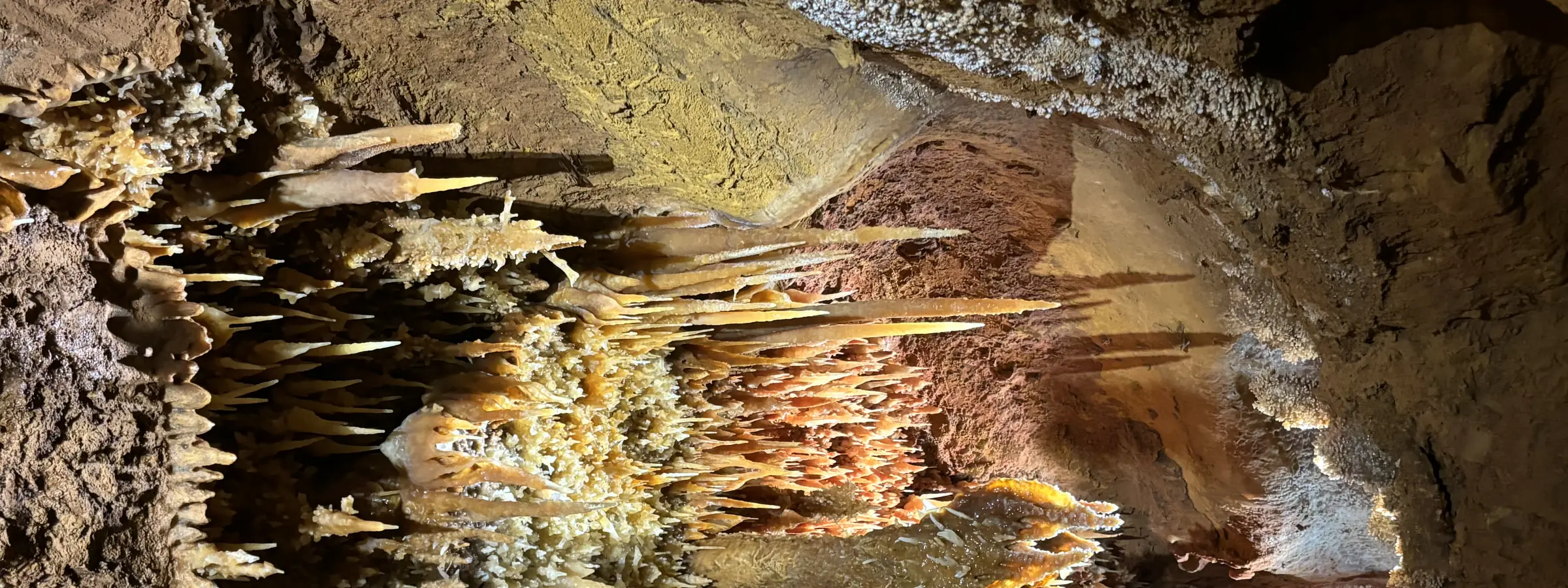 Grottes de Maxange — concrétions et stalactites dorées de la grotte de Maxange