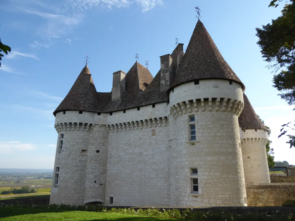 Monbazillac — tours et chemin de ronde du château dominant le vignoble